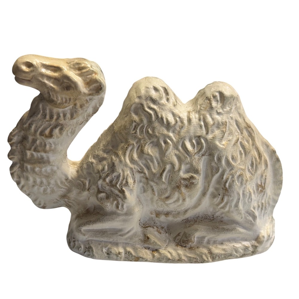 Vintage Atlantic Mold Ceramic Resting Nativity Camel Figurine White Gold